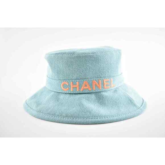 Chanel 21S Blue Orange CC Logo Denim Cotton Cloche Sun Bucket Hat M Medium main image 5